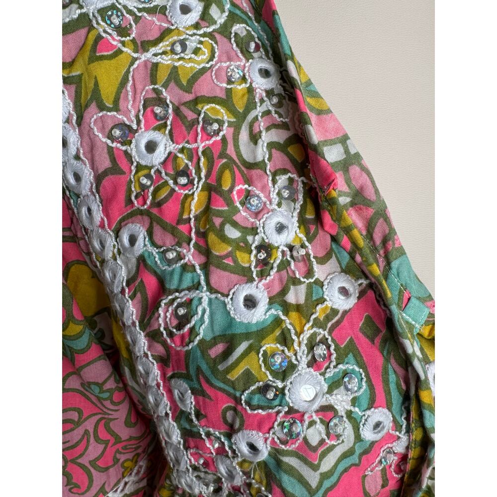 Miss June Paris Pink Boho Embroidered Tassel Peasant Tunic Top Rayon Medium - Picture 8 of 10
